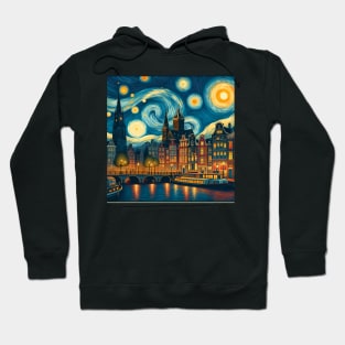 Amsterdam, Netherlands, in the style of Vincent van Gogh's Starry Night Hoodie